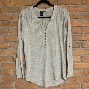 Verve Ami Top‎ Womens Medium Cream Henley Shirt Long Sleeve Button Casual Comfy